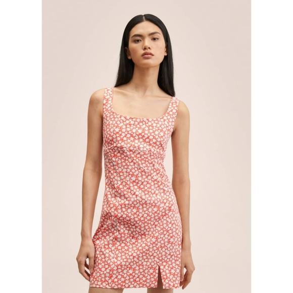 NWT Mango Womens Anuska Cut Out Detail Floral Print Mini Dress Red Size EU XXL - Picture 1 of 13